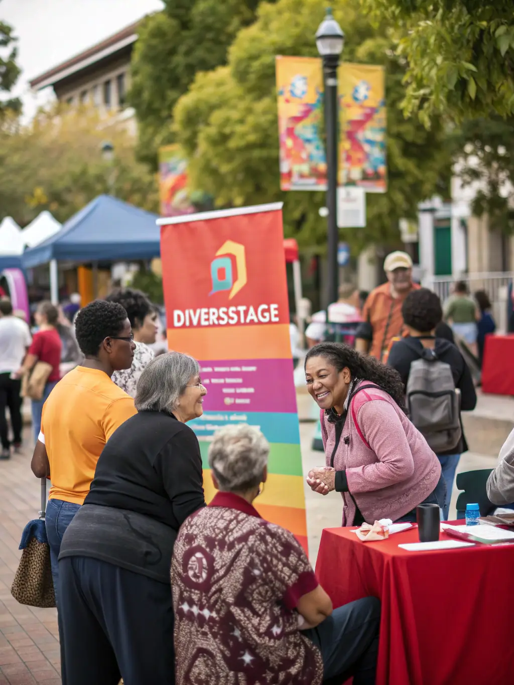 A vibrant image of a SONART public event, featuring community members interacting, engaging in discussions, and enjoying cultural performances, highlighting the organization's role in fostering social cohesion.